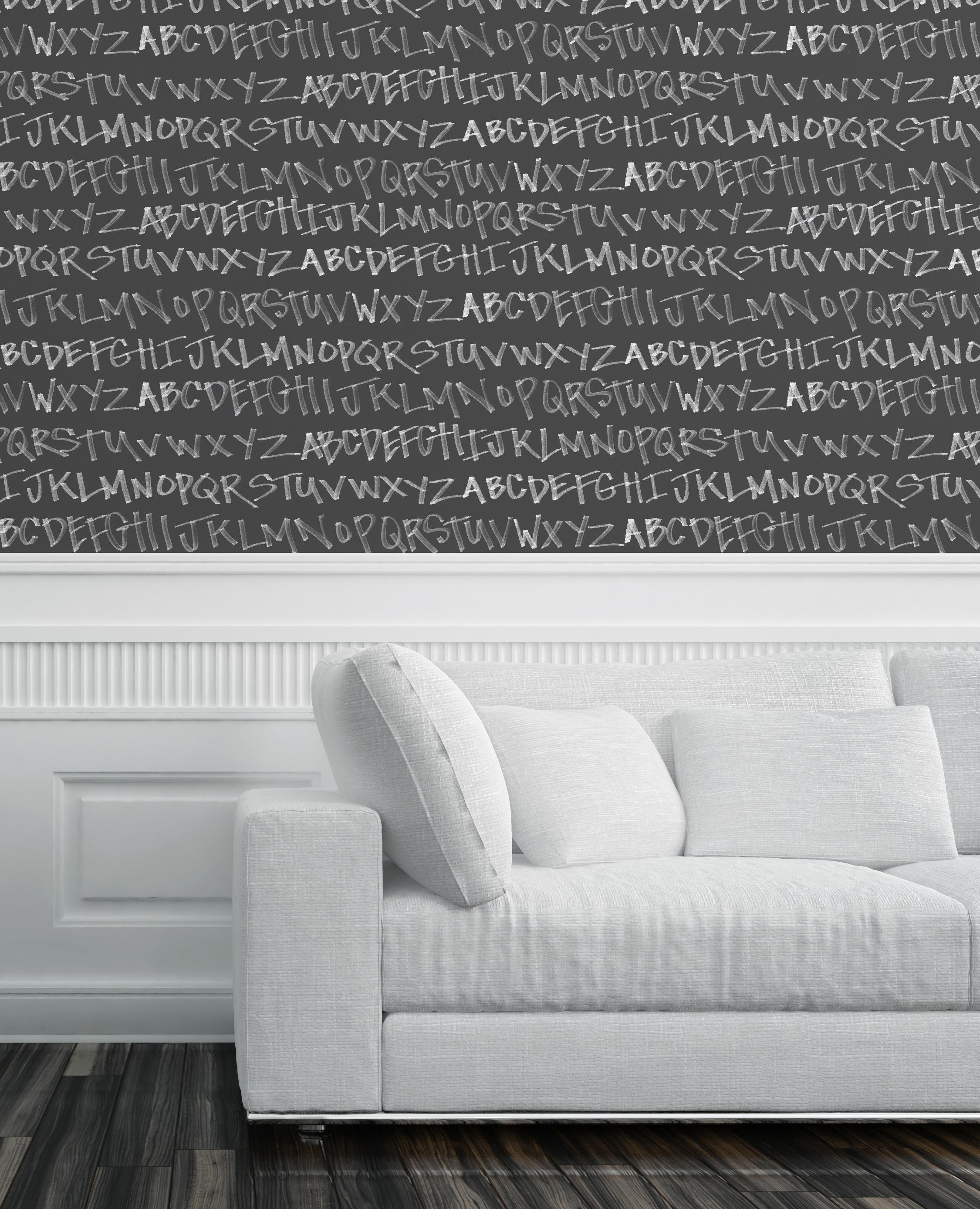 Modern NYC Alphabet in Chalkboard Colorway on Smooth Wallpaper For Sale