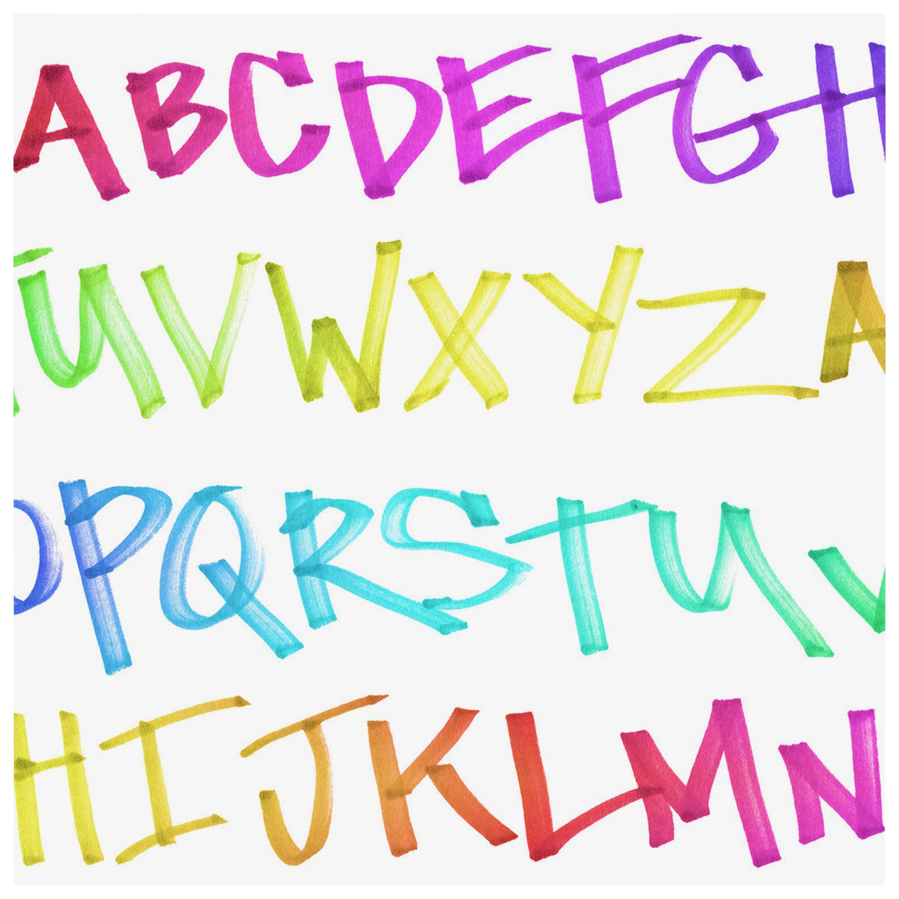 NYC Alphabet in Rainbow Colorway on Smooth Wallpaper For Sale