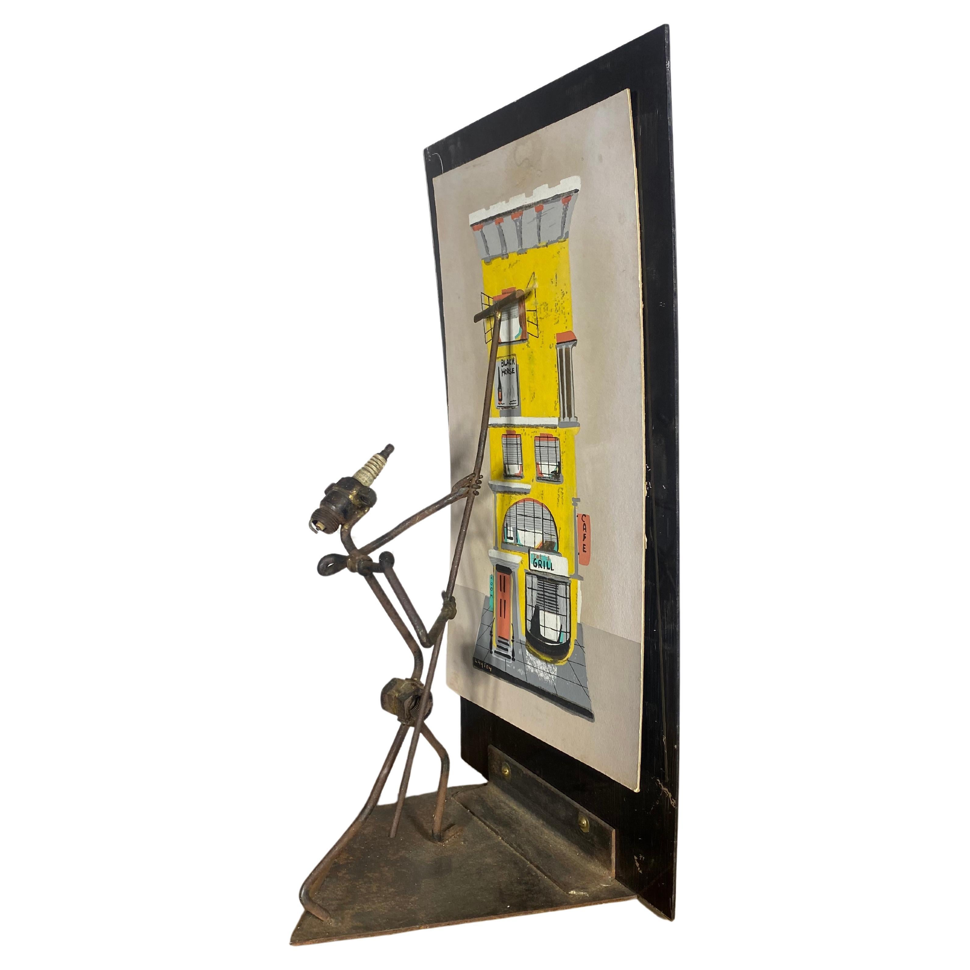 NYC Artist MARGARET LAYTON, PAINTING AND Iron SCULPTURE "WINDOW WASHER" For Sale