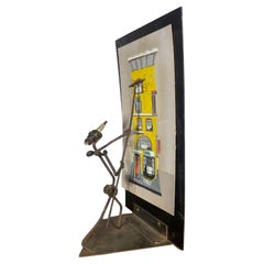 Used NYC Artist MARGARET LAYTON, PAINTING AND Iron SCULPTURE "WINDOW WASHER"