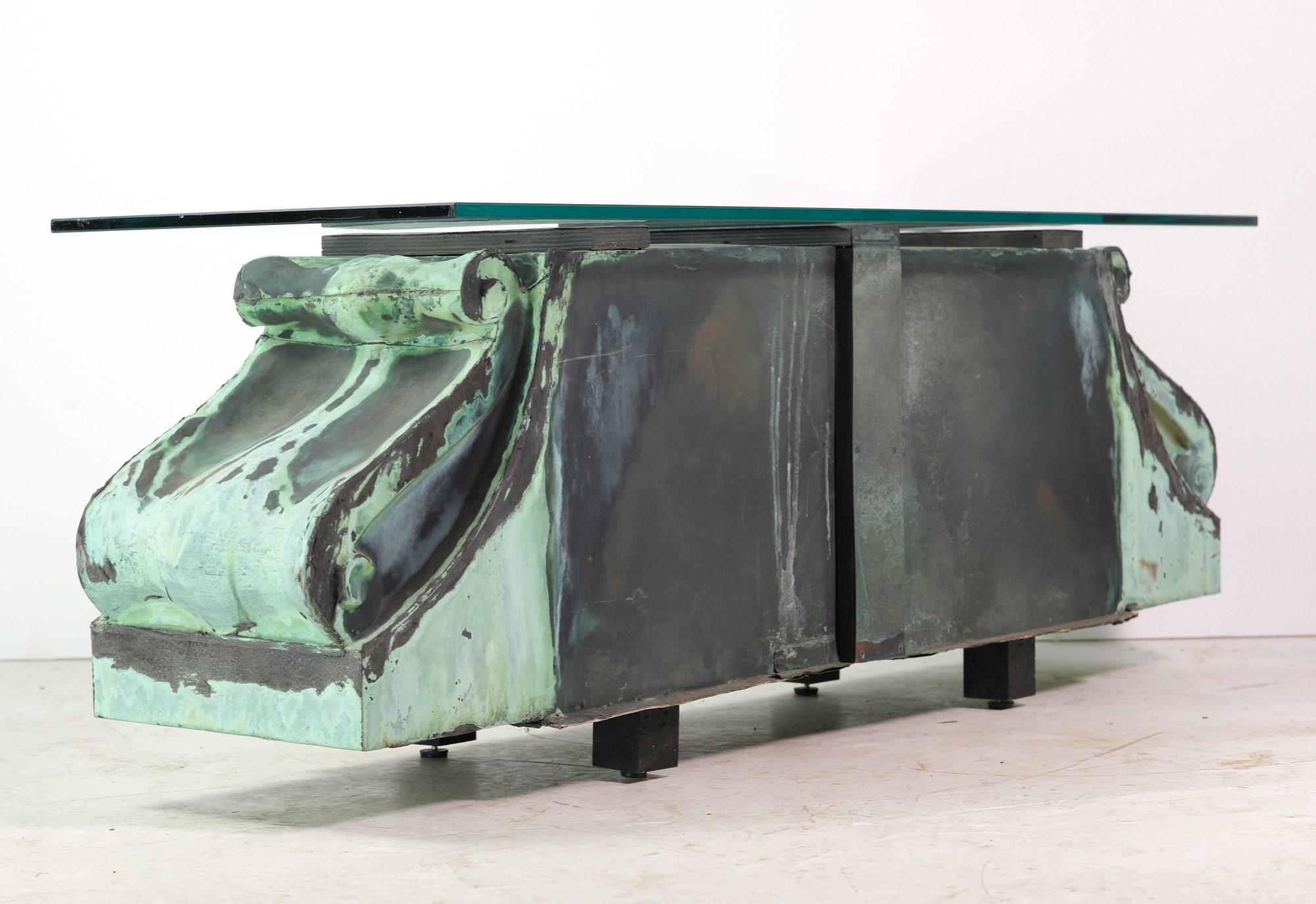 NYC Building Copper Corbel w/ Glass Top Coffee Table 2