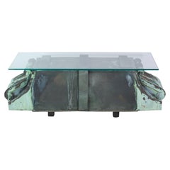 NYC Building Copper Corbel w/ Glass Top Coffee Table