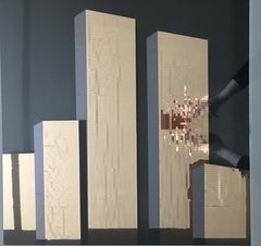 NYC Cityscape Cubist Gold and Black Mirror Wall Art by Jon Gilmore, 1980s