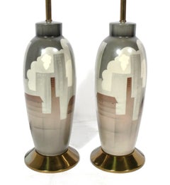 NYC Cityscape Pottery Lamps, circa 1940s
