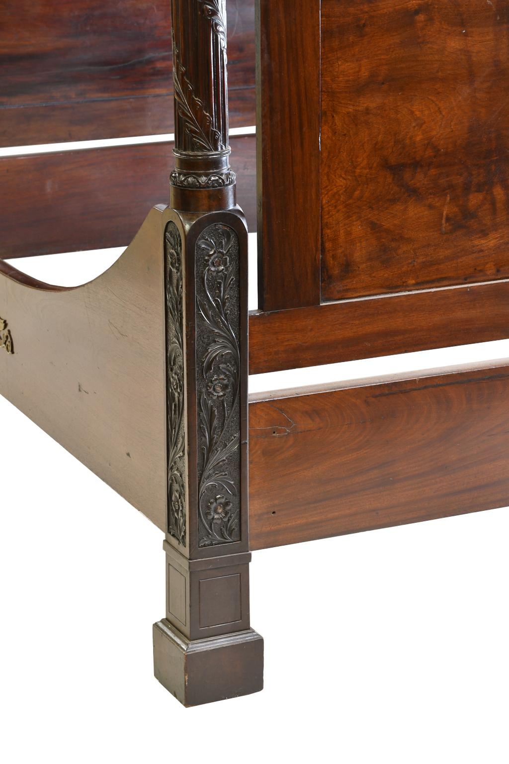 Bronze NYC Federal Full Tester Bed Attributable to Lannuier w Four Floral-Carved Posts For Sale