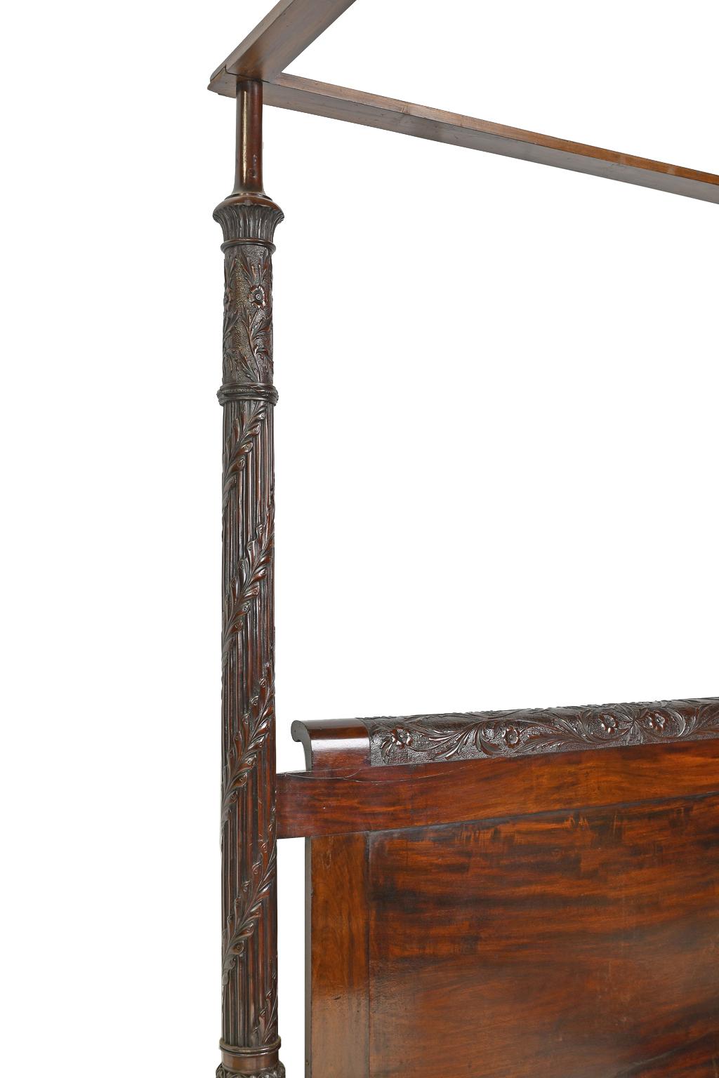 NYC Federal Full Tester Bed Attributable to Lannuier w Four Floral-Carved Posts For Sale 3