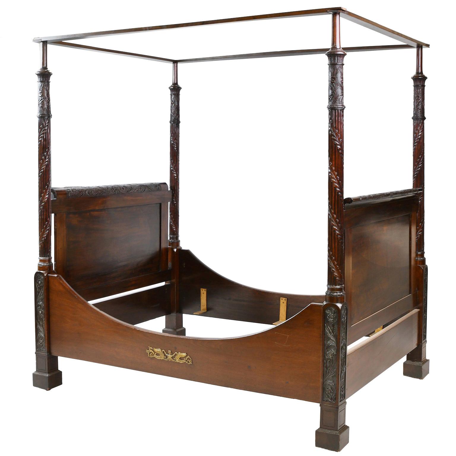 NYC Federal Full Tester Bed Attributable to Lannuier w Four Floral-Carved Posts For Sale