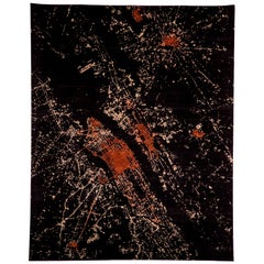 Black Red Wool Silk Modern Hand Knotted Rug 8x10