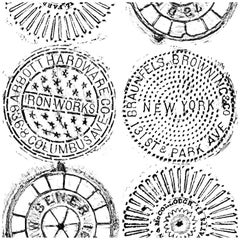 NYC Manhole Printed Wallpaper, Black on White Manhole Cover