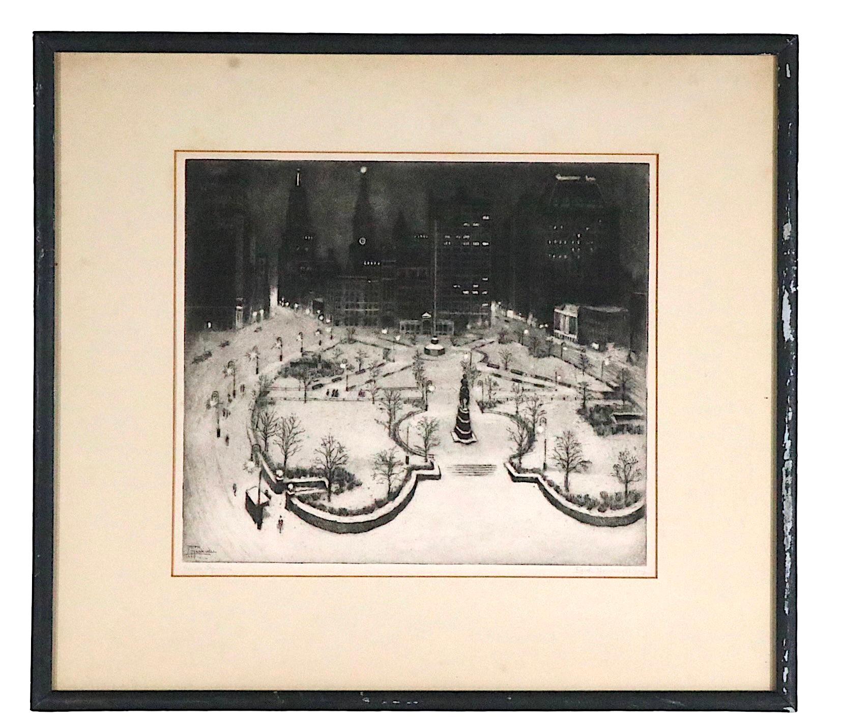 Art Deco NYC Scene Aquatint Etching by Edith Nankivell Pencil Signed Limited Edition 