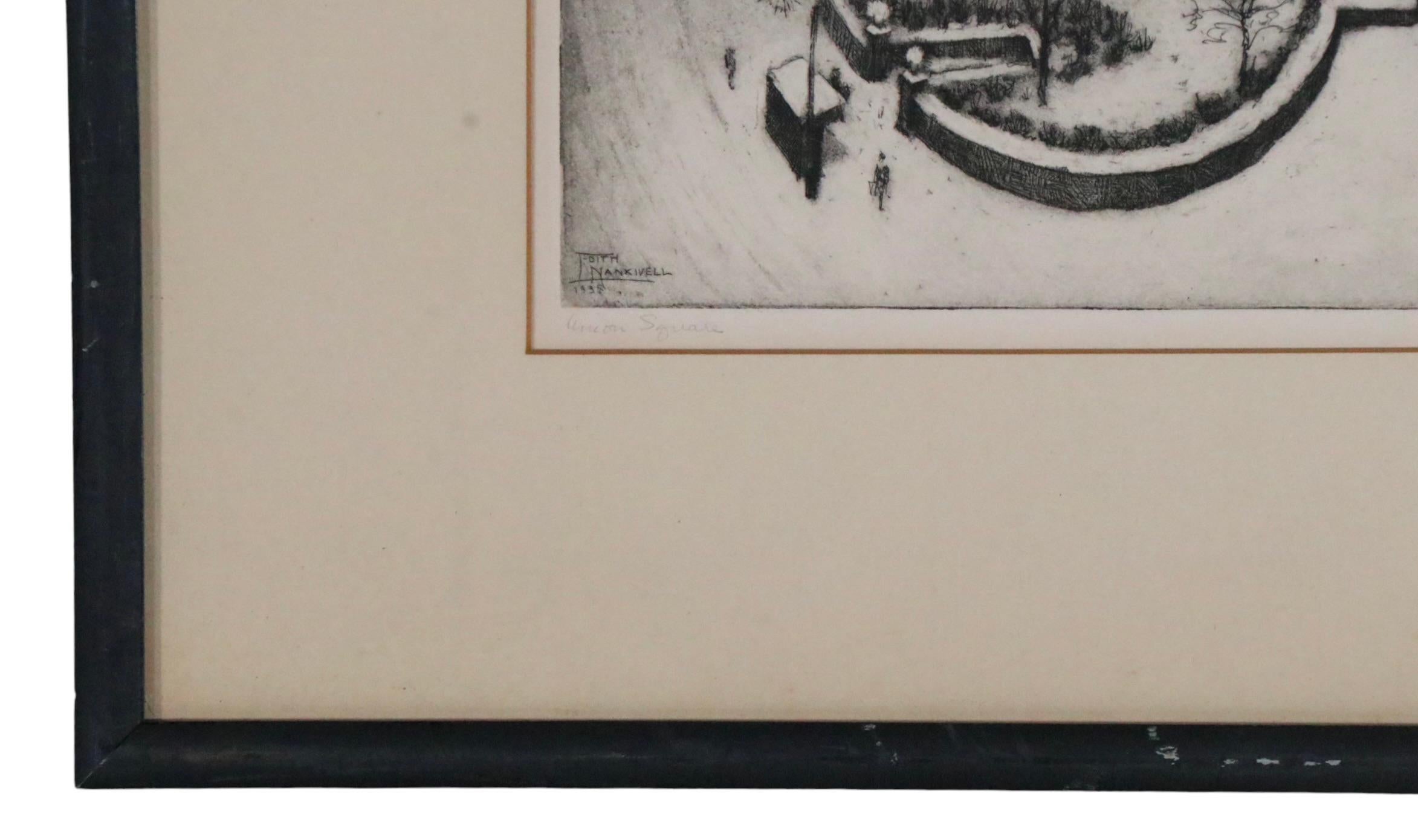 Mid-20th Century NYC Scene Aquatint Etching by Edith Nankivell Pencil Signed Limited Edition 