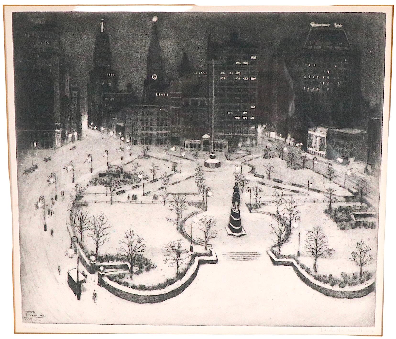 NYC Scene Aquatint Etching by Edith Nankivell Pencil Signed Limited Edition  1