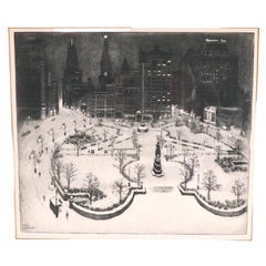 NYC Scene Aquatint Etching by Edith Nankivell Pencil Signed Limited Edition 