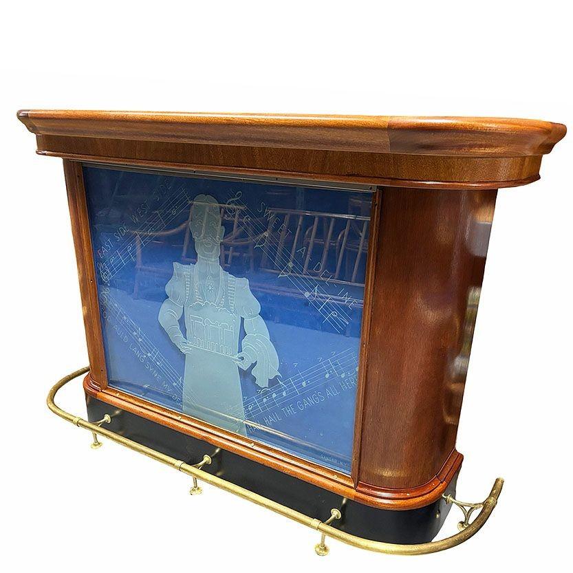 NYC Streamline Art Deco Mahogany Bar w/ Light Up Etched Glass Front by Ganger In Excellent Condition In Van Nuys, CA