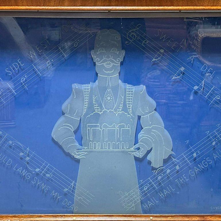 NYC Streamline Art Deco Mahogany Bar w/ Light Up Etched Glass Front by Ganger 3