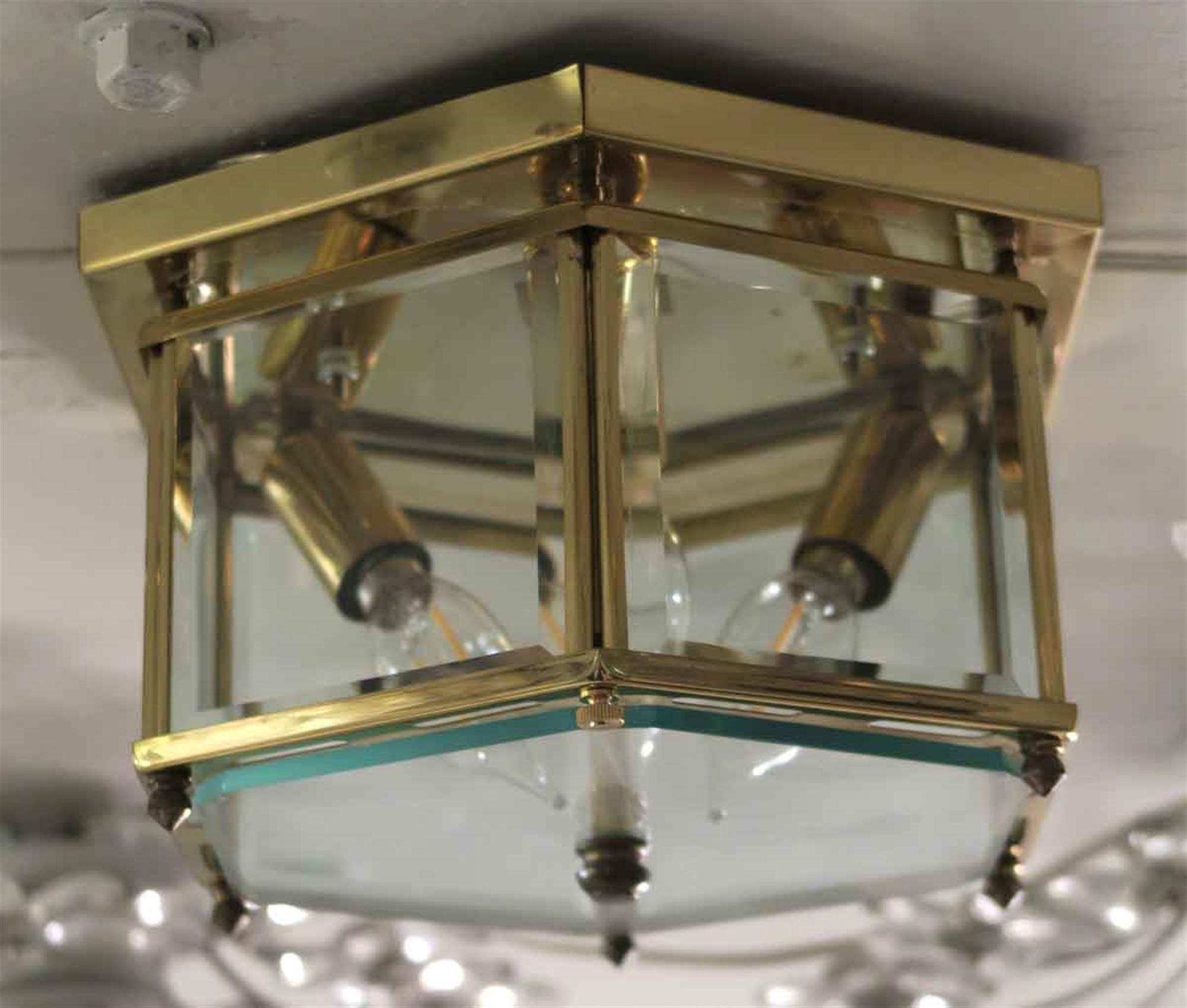 Unknown Waldorf Astoria Hotel Hexagon Flush Mount Light Qty Avail Brass Beveled Glass  For Sale
