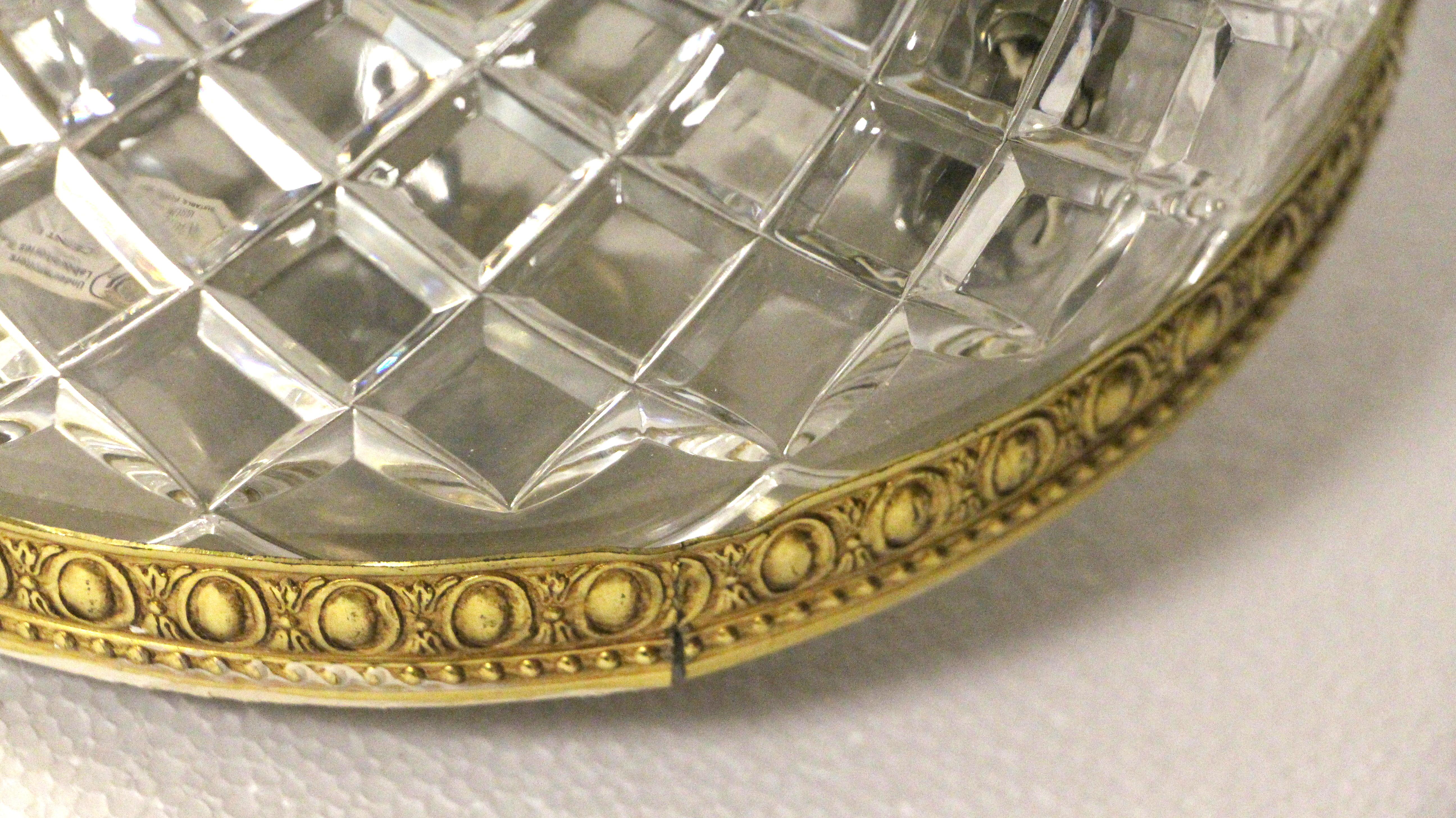 Waldorf Astoria Hotel Flush Mount Light Fixture Qty Available Brass and Crystal In Good Condition In New York, NY