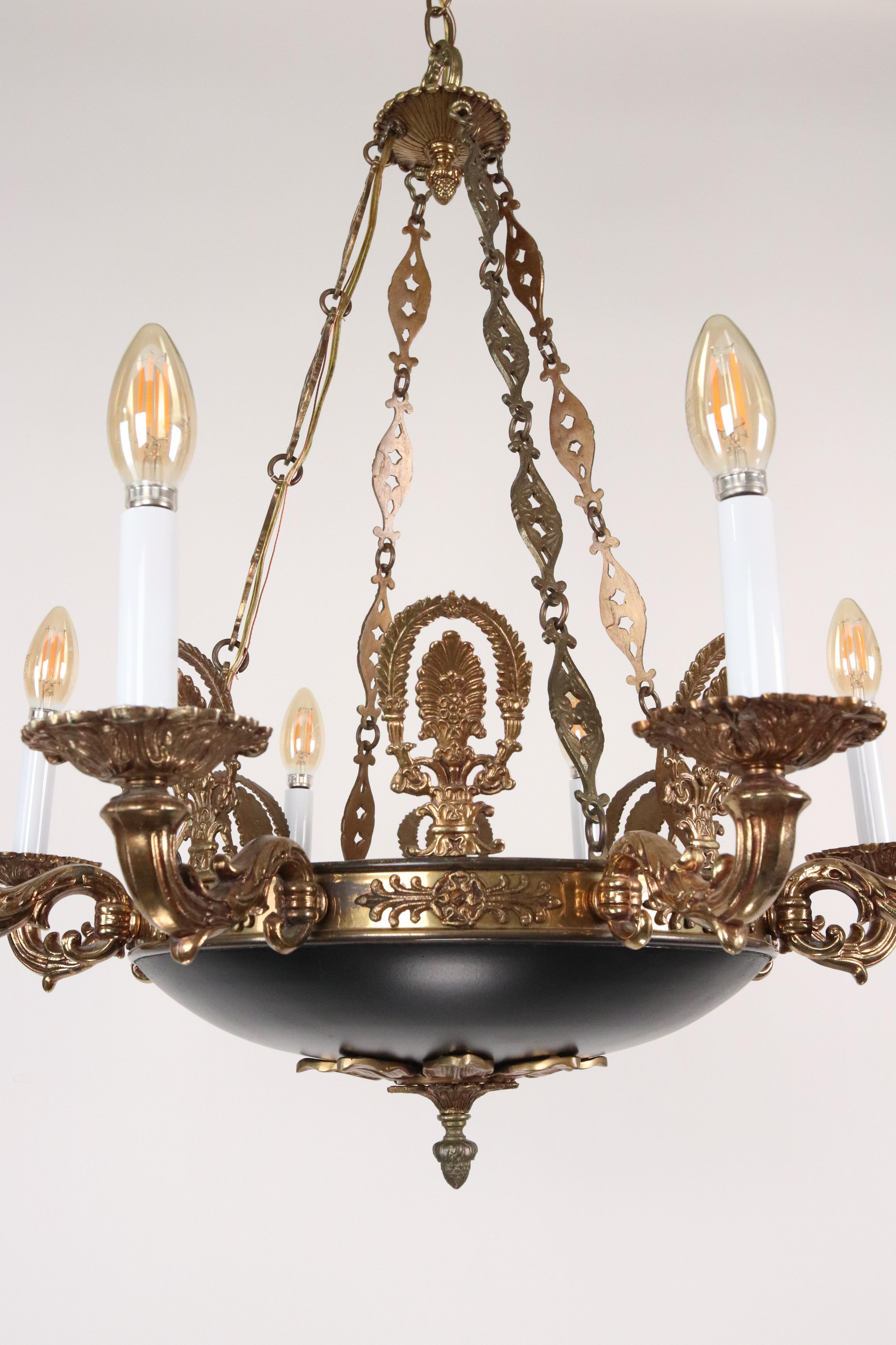 Bronze NYC Waldorf Astoria Hotel Empire Style 8 Arm Chandelier For Sale