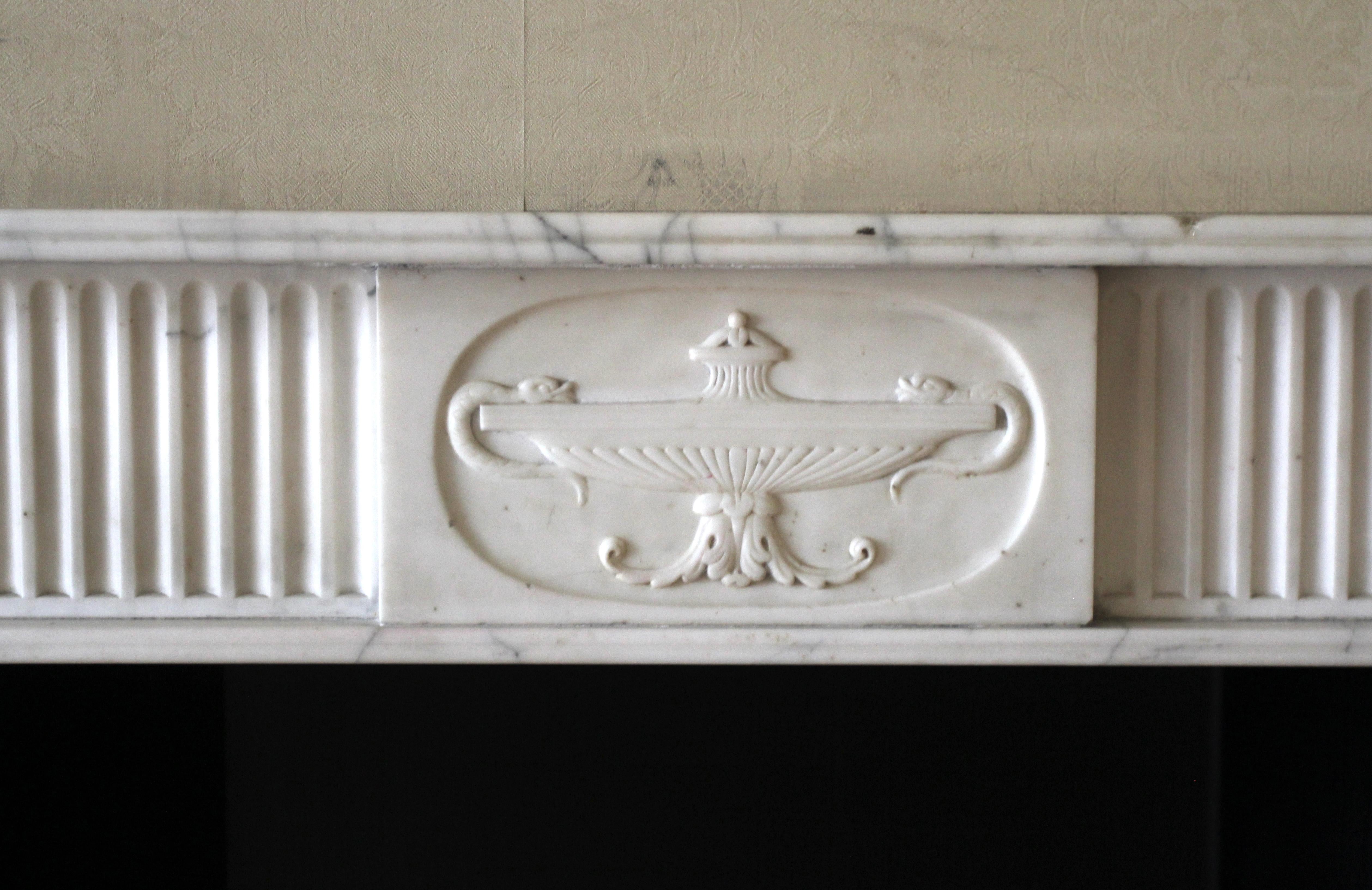 NYC Waldorf Astoria Hotel Statuary Marble Mantel English Regency Hand Carved For Sale 3