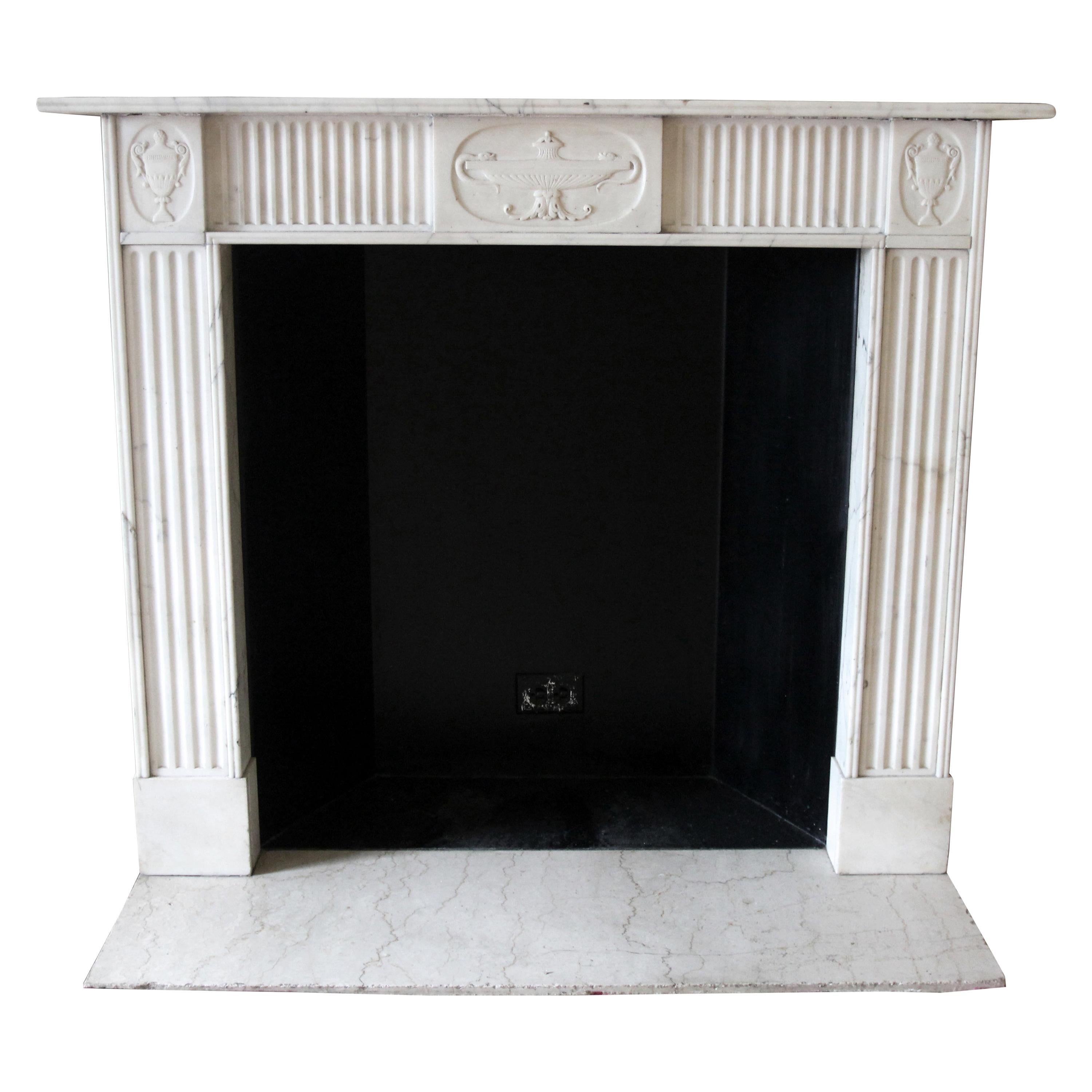 NYC Waldorf Astoria Hotel Statuary Marble Mantel English Regency Hand Carved For Sale