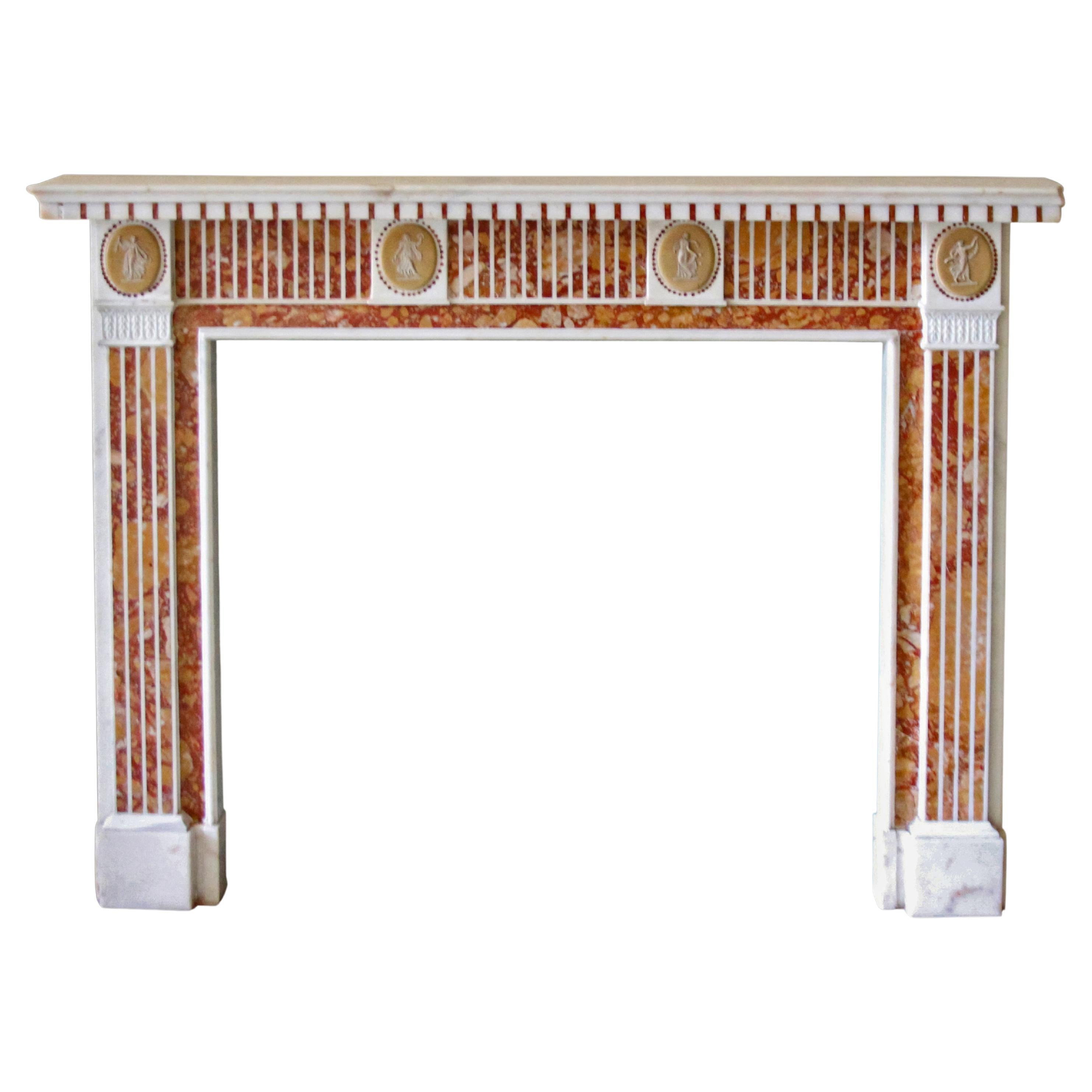 NYC Waldorf Astoria Hotel Marble Mantel Red Yellow Inlay from the 1800s For Sale