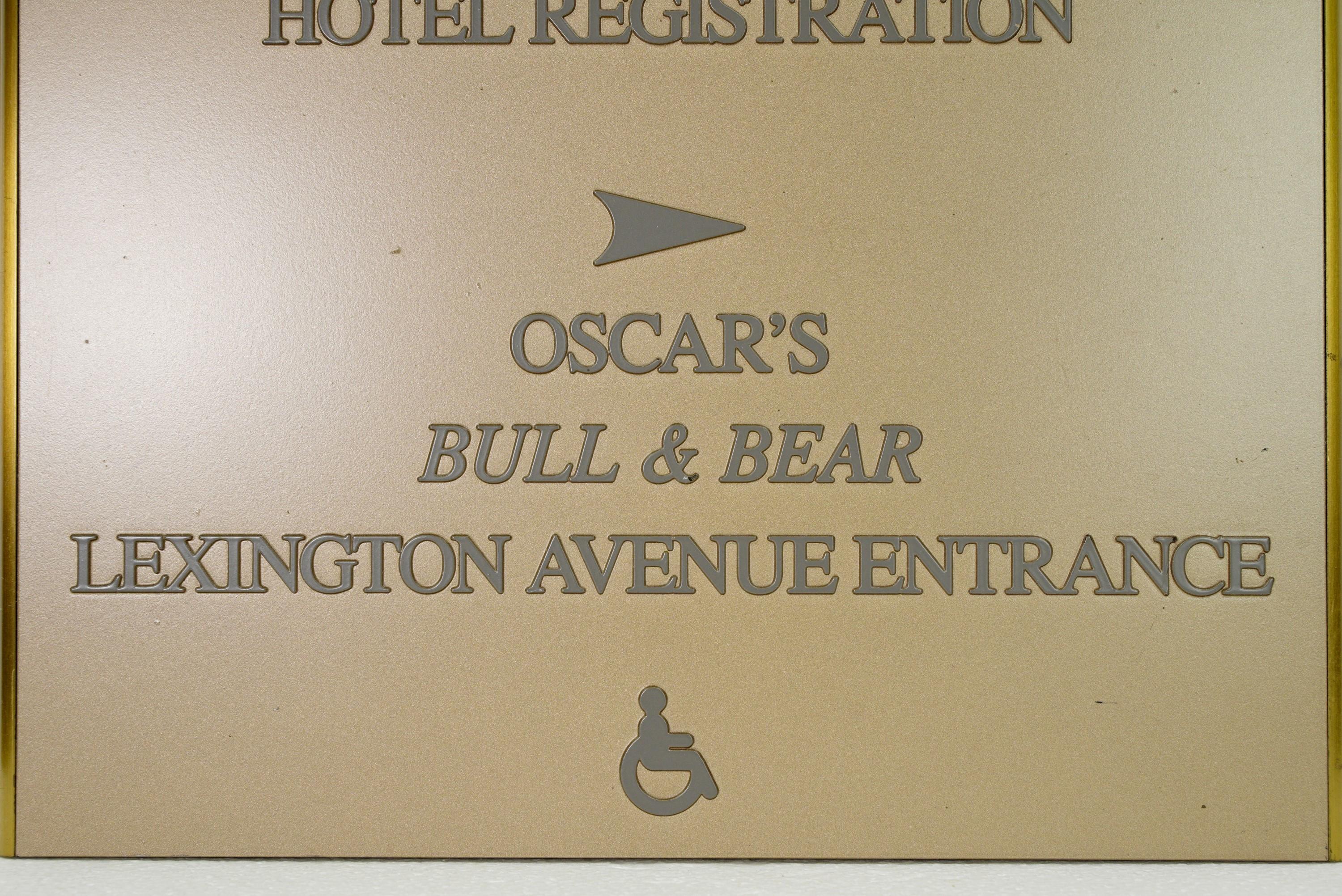NYC Waldorf Astoria Hotel Painted Plexiglas Brass Sign For Sale 3