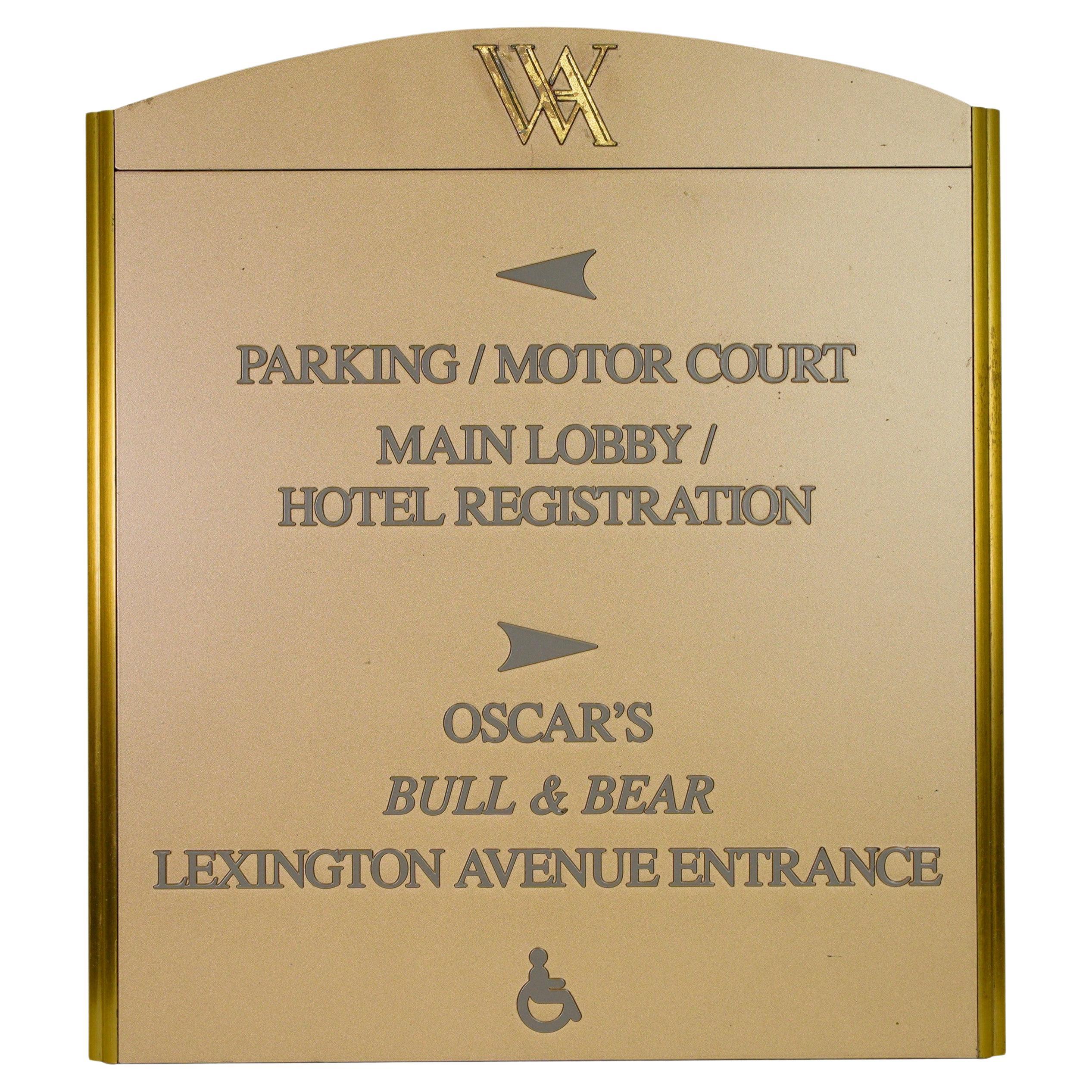 NYC Waldorf Astoria Hotel Painted Plexiglas Brass Sign