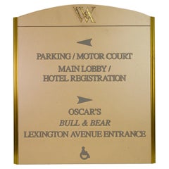 Retro NYC Waldorf Astoria Hotel Painted Plexiglas Brass Sign