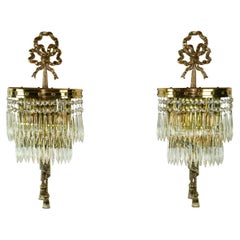 NYC Waldorf Astoria Hotel Pair Brass Crystal Wall Sconces Park Ave Suite South