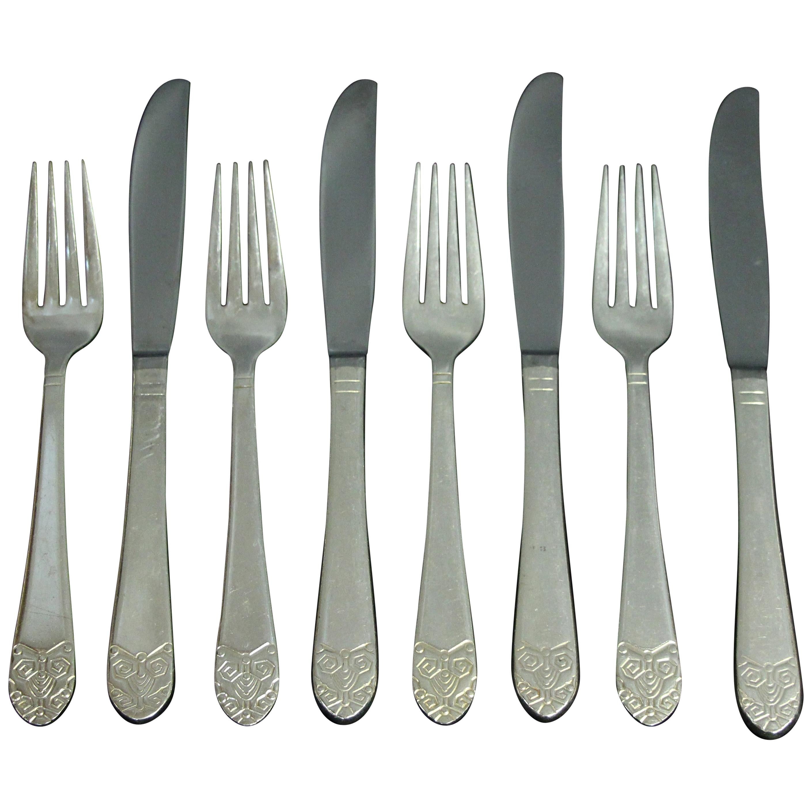 NYC Waldorf Astoria Hotel Silver Plated Eight Piece Dinner Knife & Fork Set