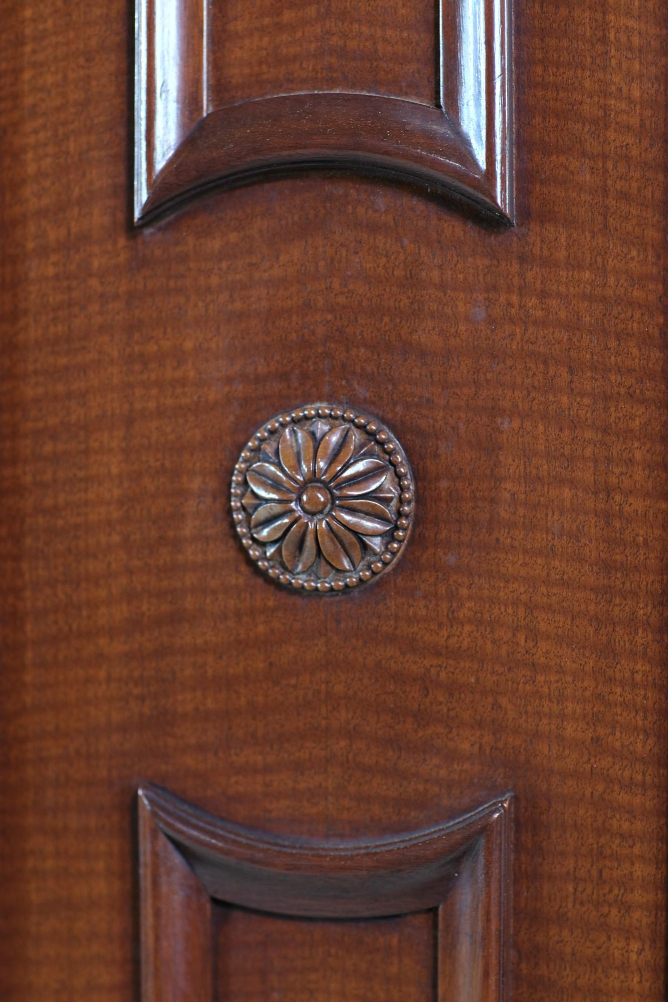 Original to the NYC Waldorf hotel on Park Ave in Manhattan, this concierge desk features decorative details and a tan serpentine front marble top. Great for a dry bar application or maître d' counter. The reverse side has spaces for matching touch