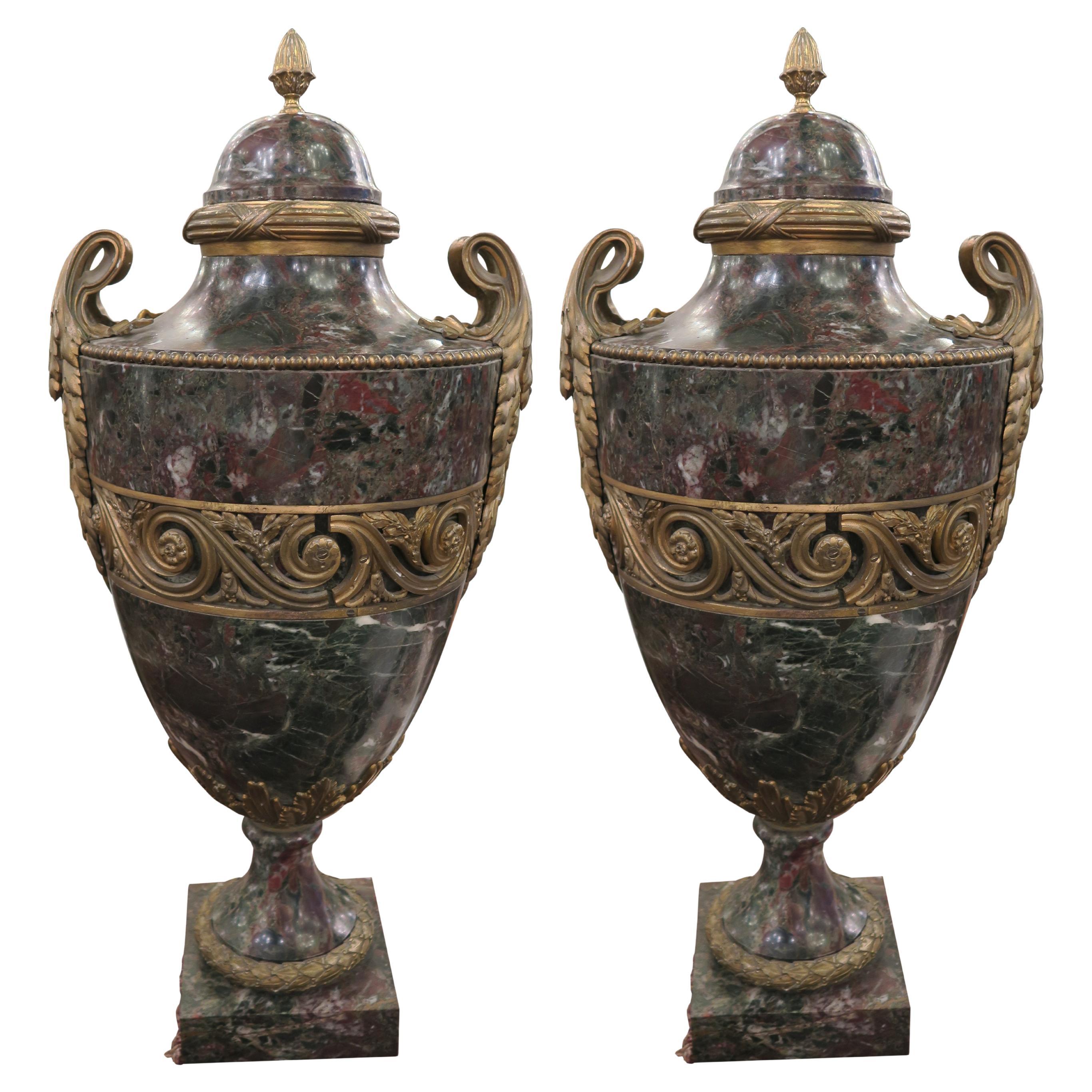 NYC Waldorf Hotel Pair Marble Urns from the Conrad Suite For Sale