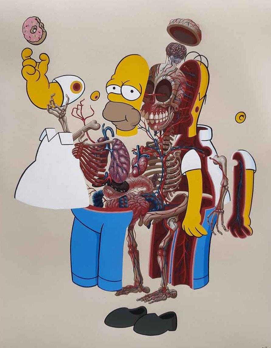 Entrez dans le monde vibrant de l'art urbain avec la sérigraphie "Dissection of Homer Simpson" de NYCHOS, une pièce captivante qui allie les sensibilités de la rue à l'iconographie culturelle. Créée en 2020, cette impression en édition limitée offre