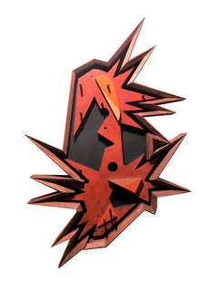 "Aqua Shape 3" Contemporary Red Abstract Wall Sculpture