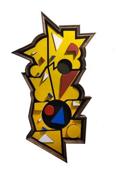 "Blocked Pillar the 4th, The Celebration" Geometric Wall Sculpture in Yellow