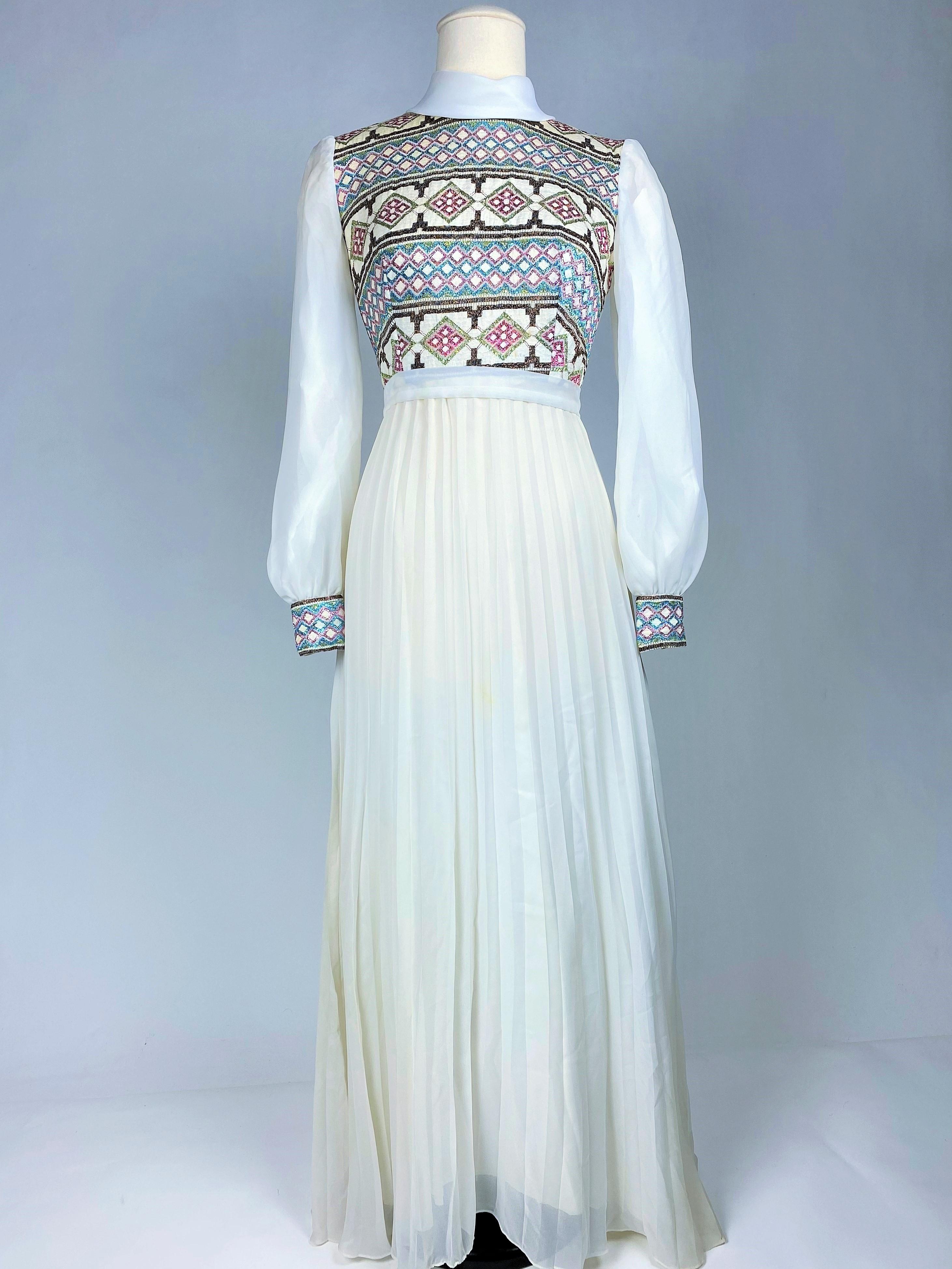 Nylon and lurex crepe formal dress - France Circa 1972 For Sale 1