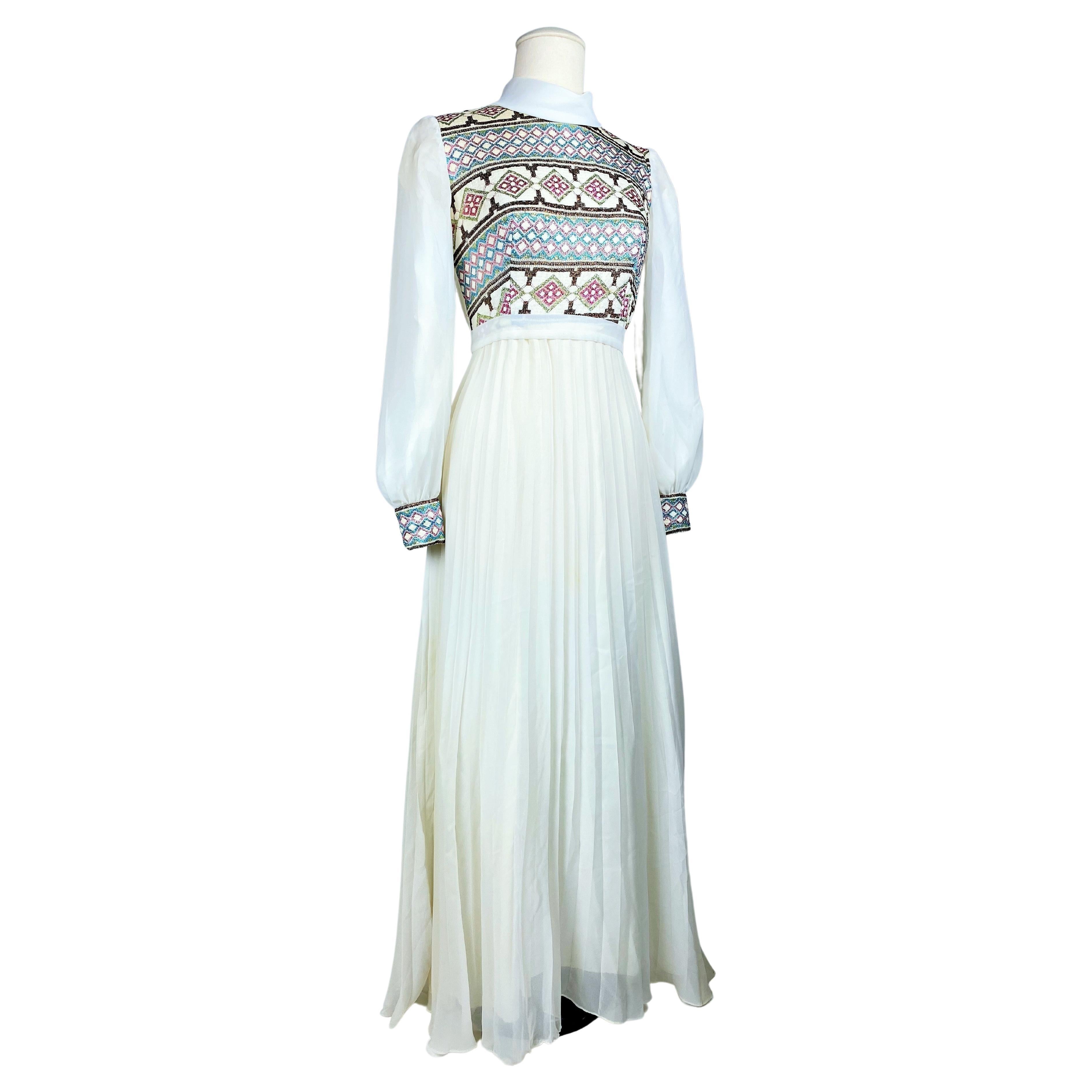Nylon and lurex crepe formal dress - France Circa 1972 For Sale