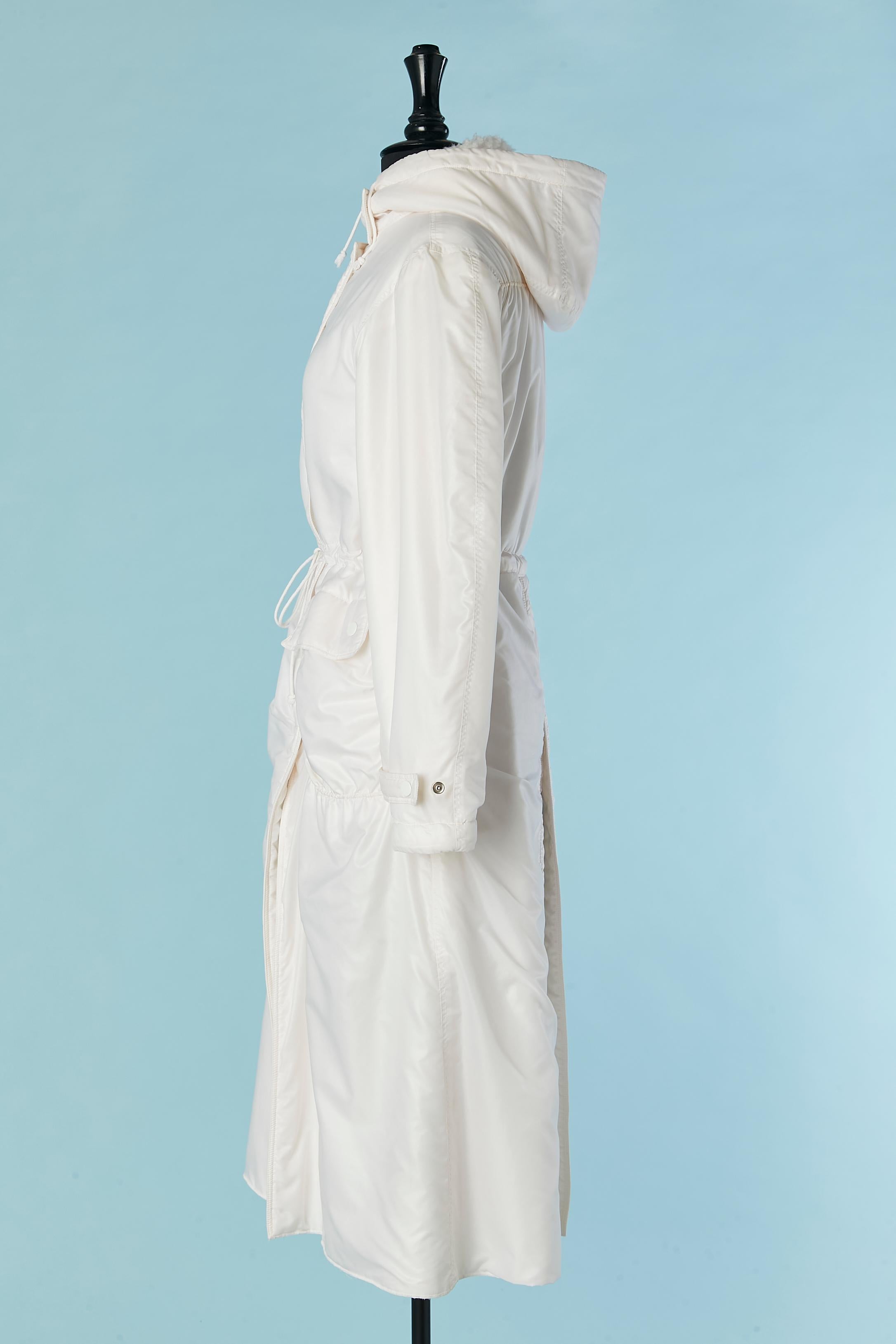 Women's Nylon coat with faux fur lining and hood COURREGES Circa 1970's For Sale