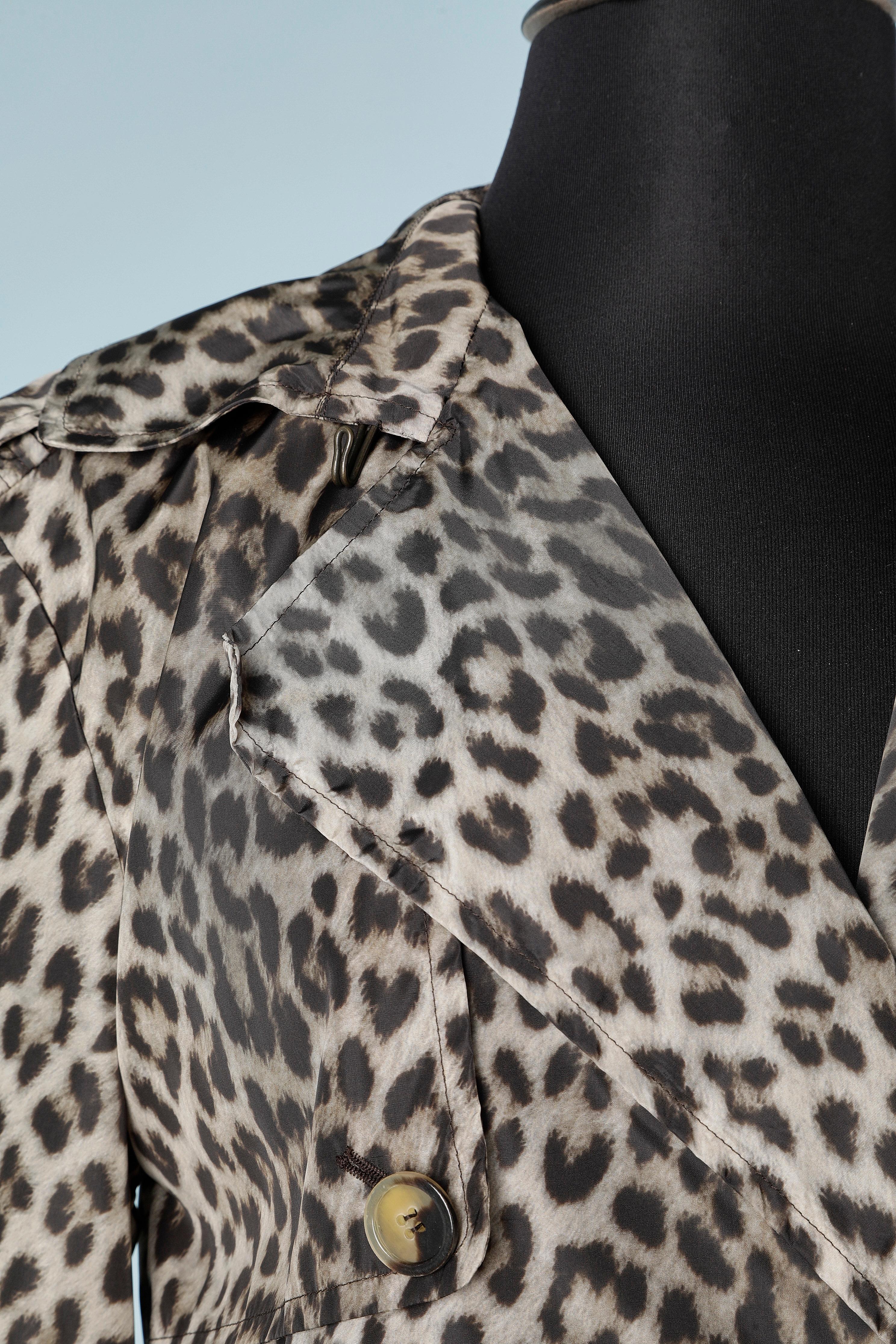 Gray Nylon leopard printed double-breasted trench-coat Lanvin by Alber Elbaz 2010 For Sale
