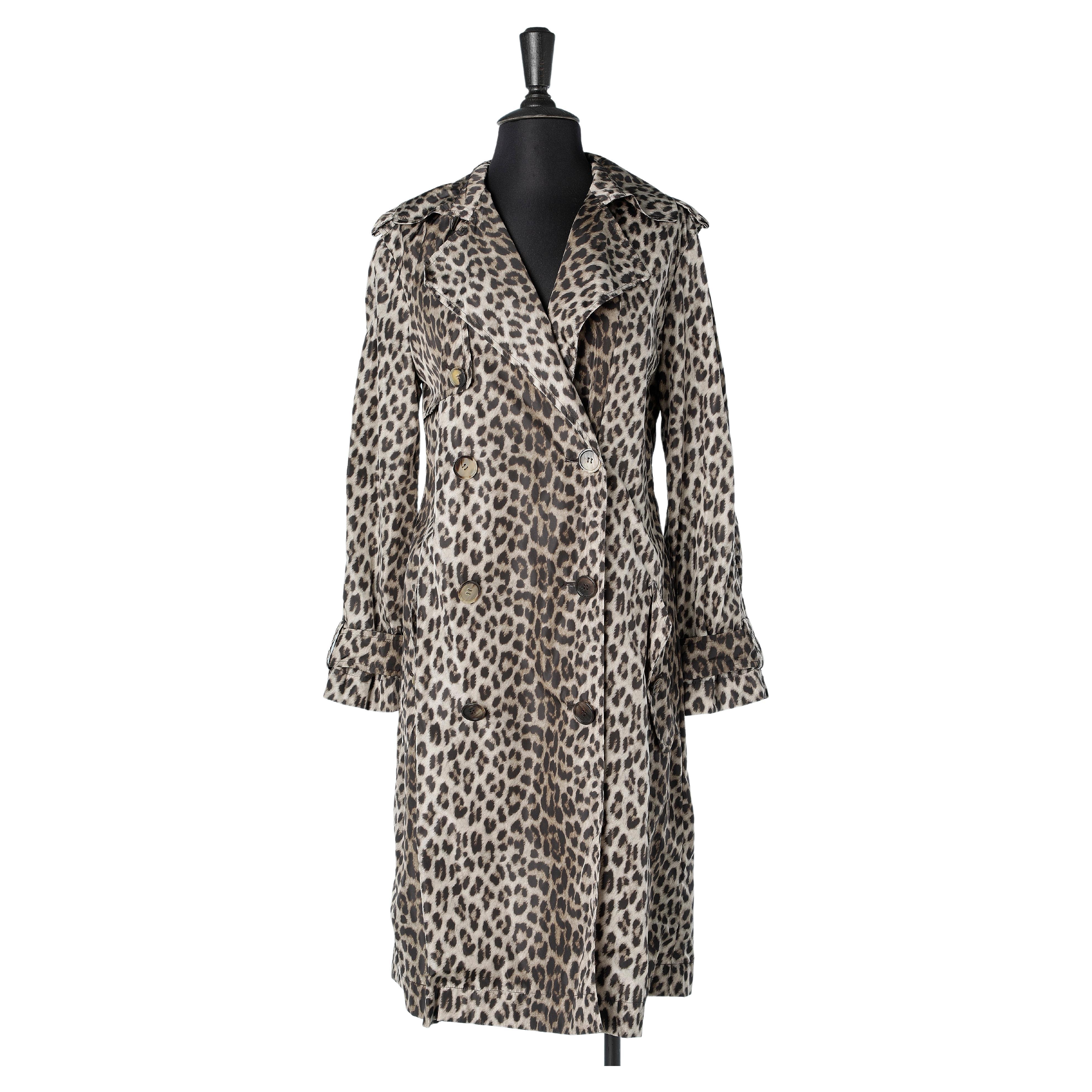 Nylon leopard printed double-breasted trench-coat Lanvin by Alber Elbaz 2010 For Sale