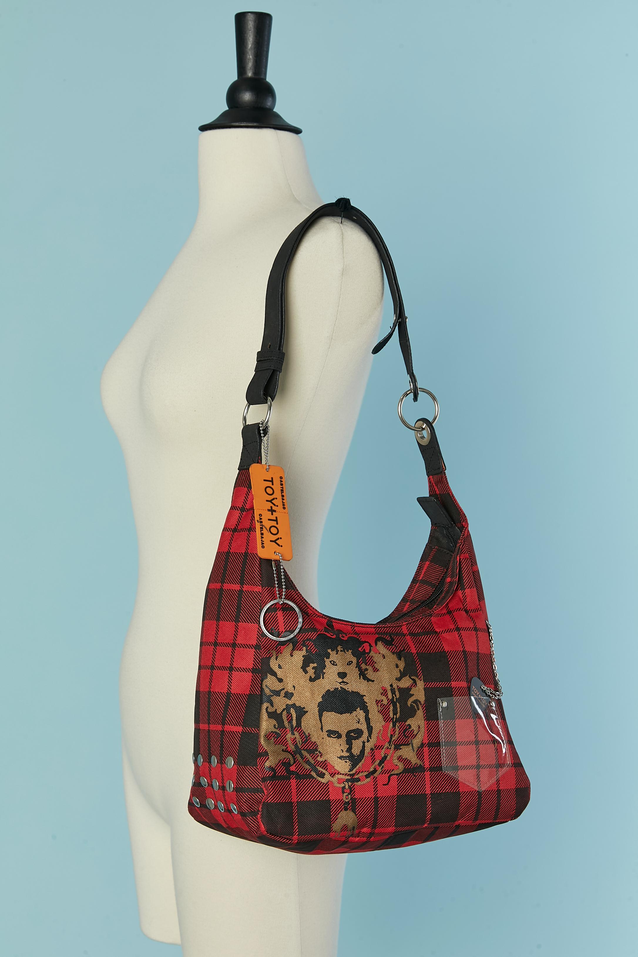 Nylon Tartan shoulder bag with JCDC face print on JCDC & Toy + Toy For Sale 1