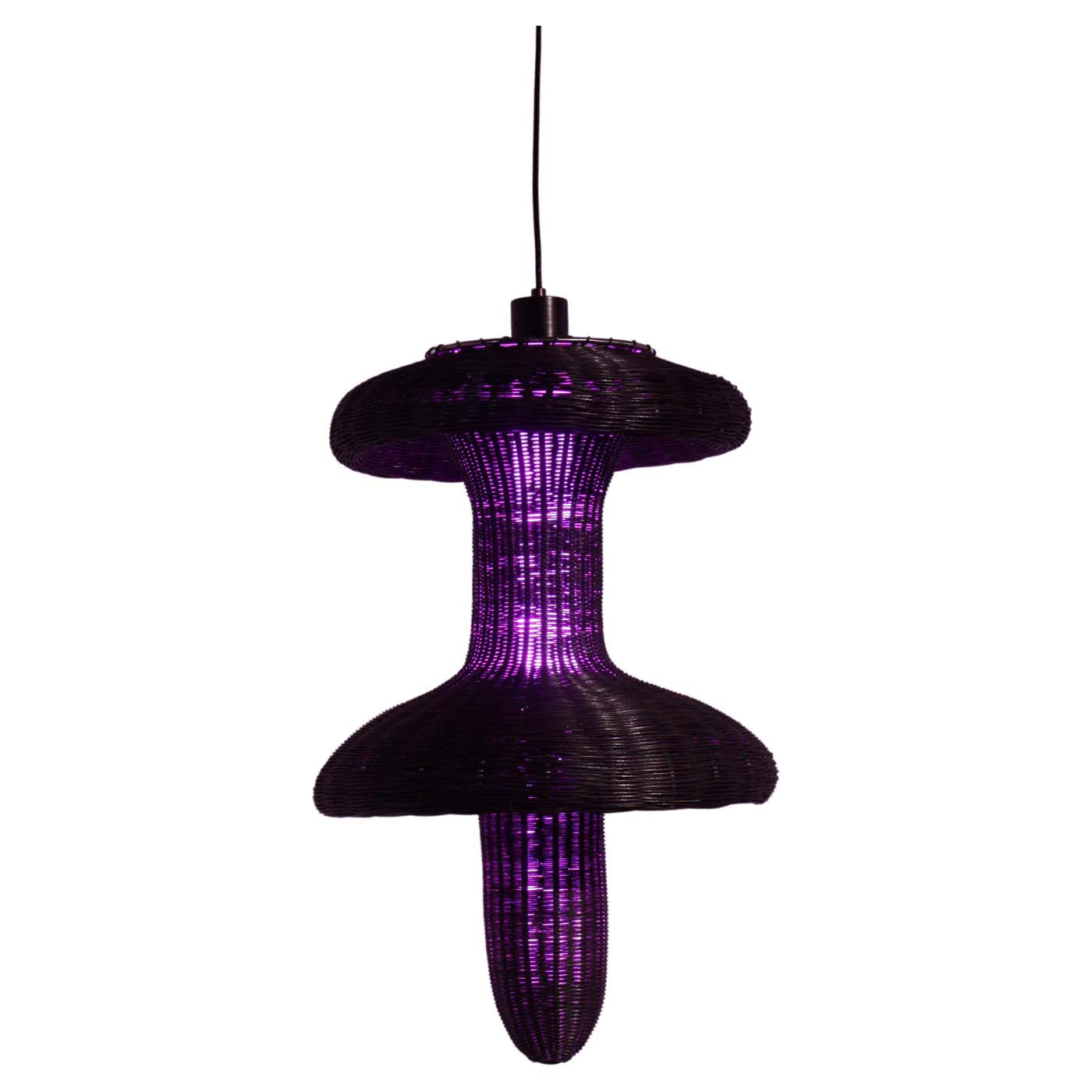 Nymph a Handwoven and Dyed Reed Pendant (two tier in black with neon ...