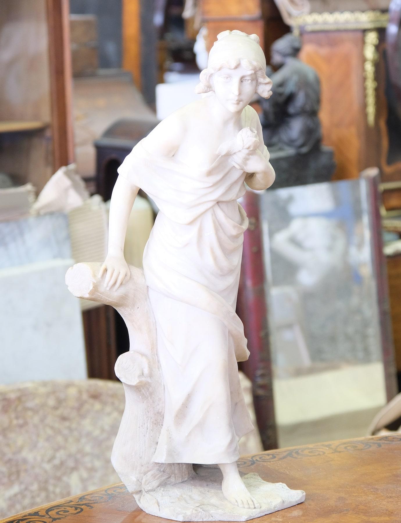 Nymph at the stream marble sculpture, 20th century  In Good Condition For Sale In Southall, GB