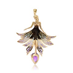 Colgante Ninfa con Alas de Esmalte Plique-à-Jour y Amatista