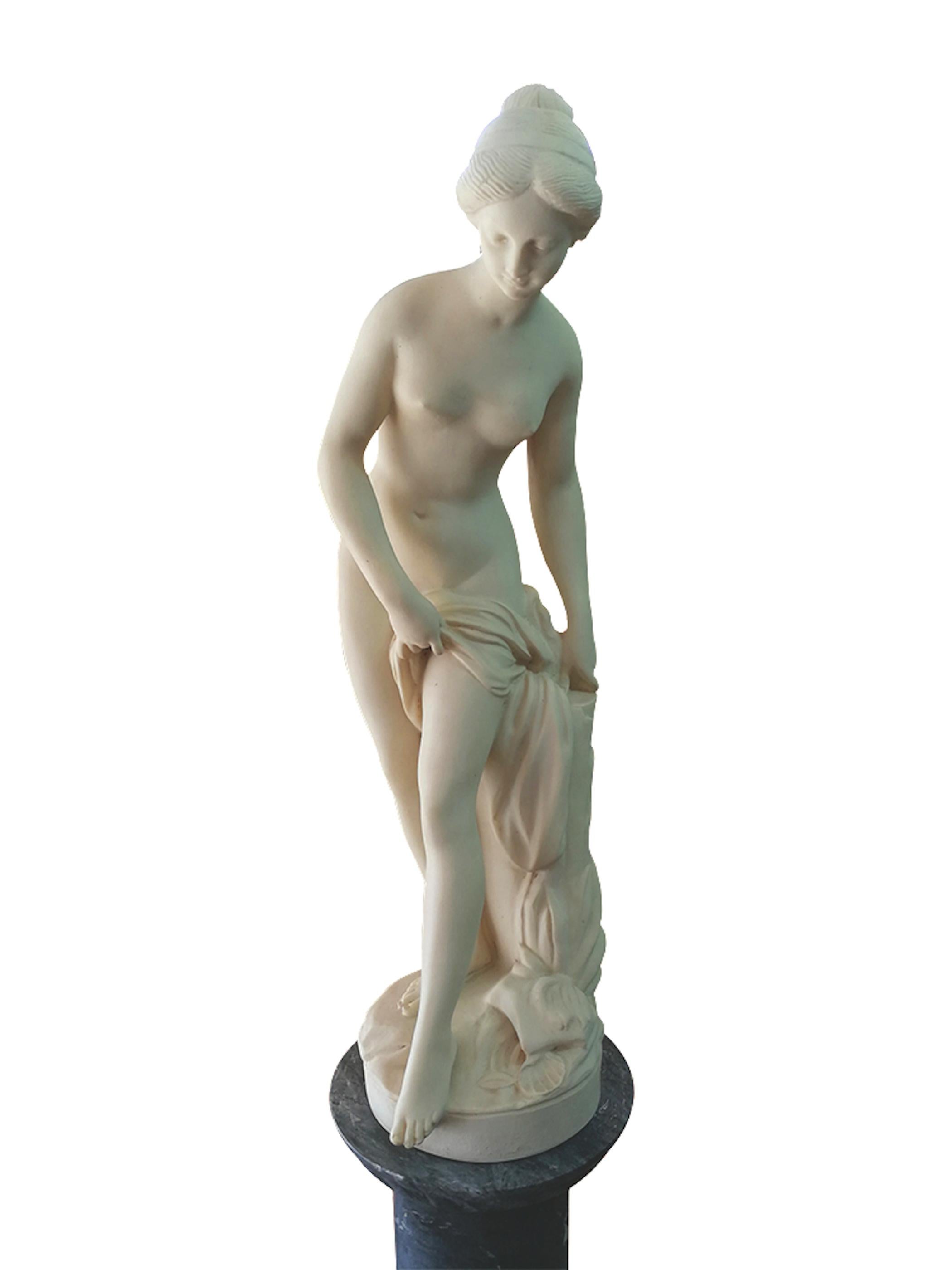 Beautiful and delicate tall neoclassic style resin cast nymph. The marble pedestal not included in the price.
Origin: Unknown, probably from France or Belgium. Family Heritage.
Period: 20th century, the 50s.