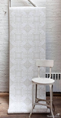 Nymph Screen Printed Wallpaper in Snow Stone White