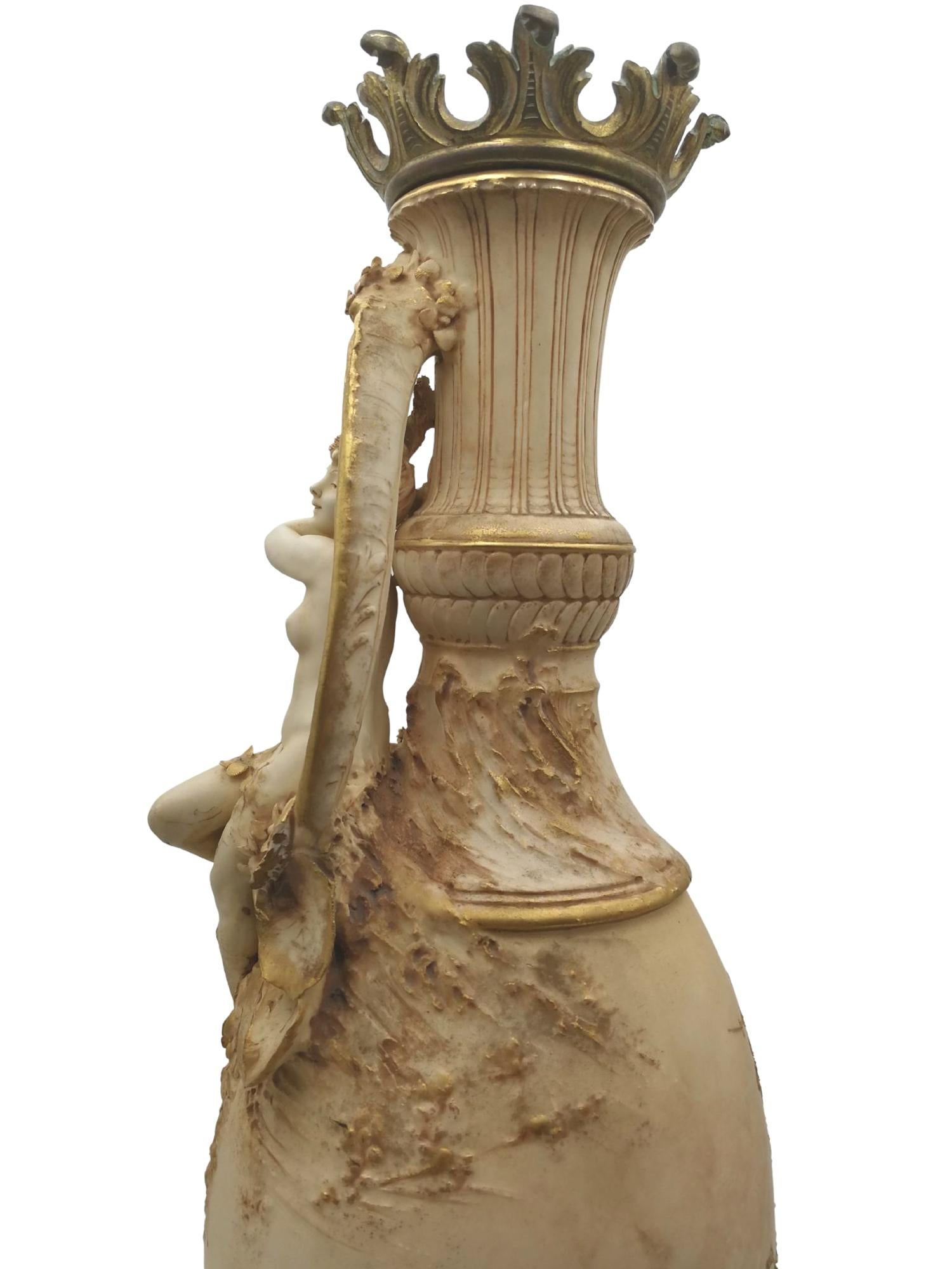 Nymph Vase Lamp Art Nouveau In Good Condition For Sale In Beuzevillette, FR