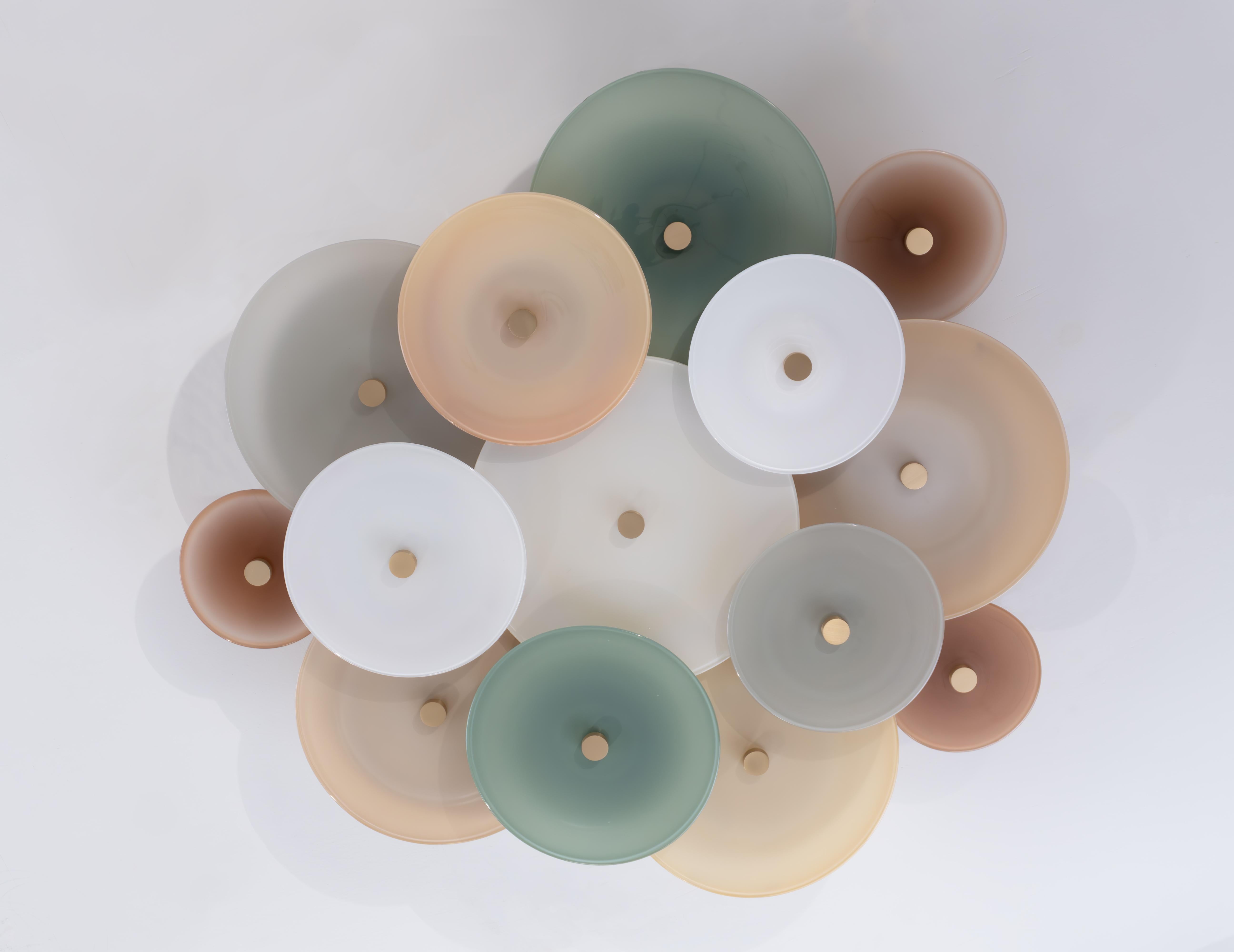 Modern Nymphaea Chandelier: Cool Neutral Solid Color Glass by Avram Rusu Studio For Sale