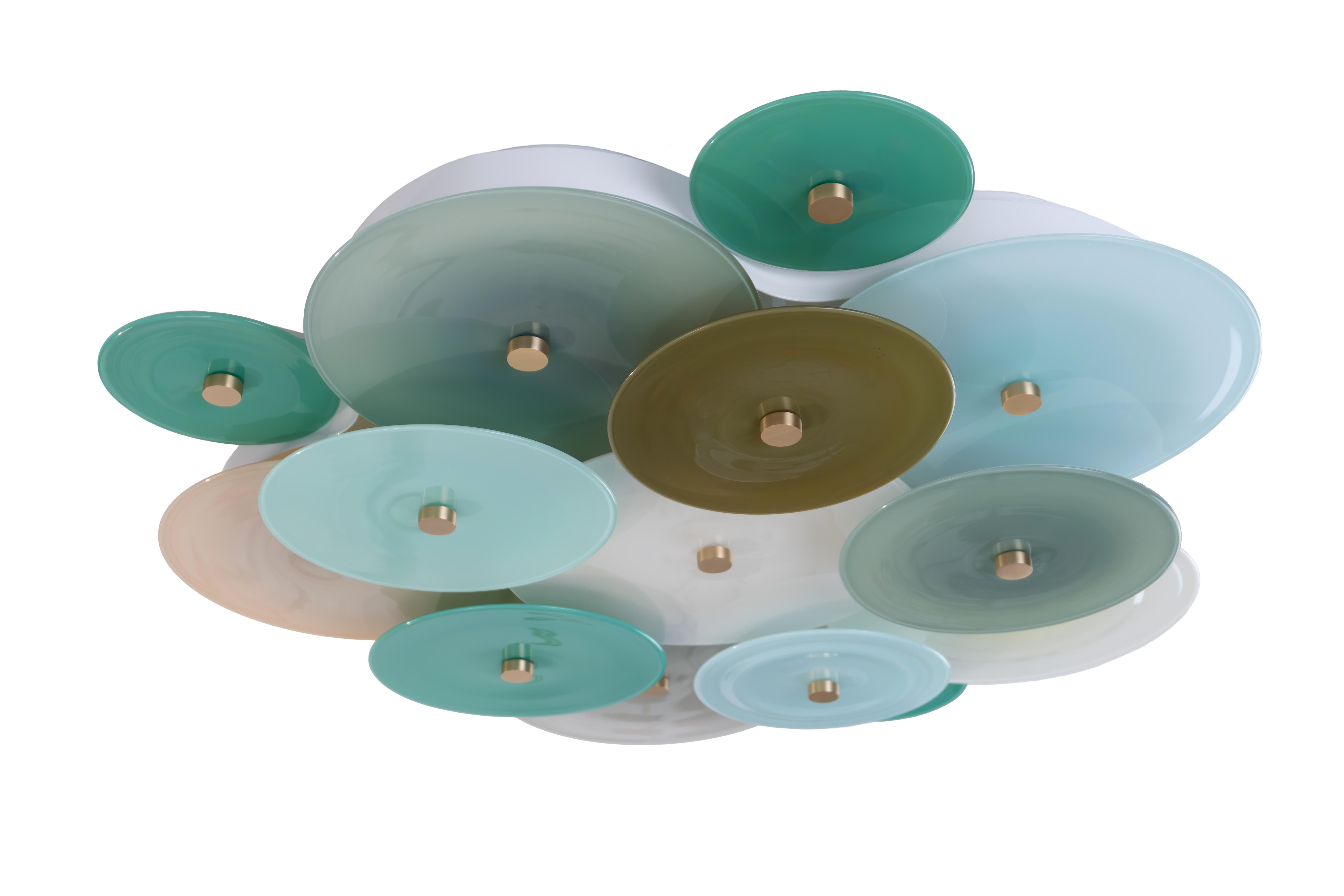 Brushed Nymphaea Chandelier: Cool Neutral Solid Color Glass by Avram Rusu Studio For Sale