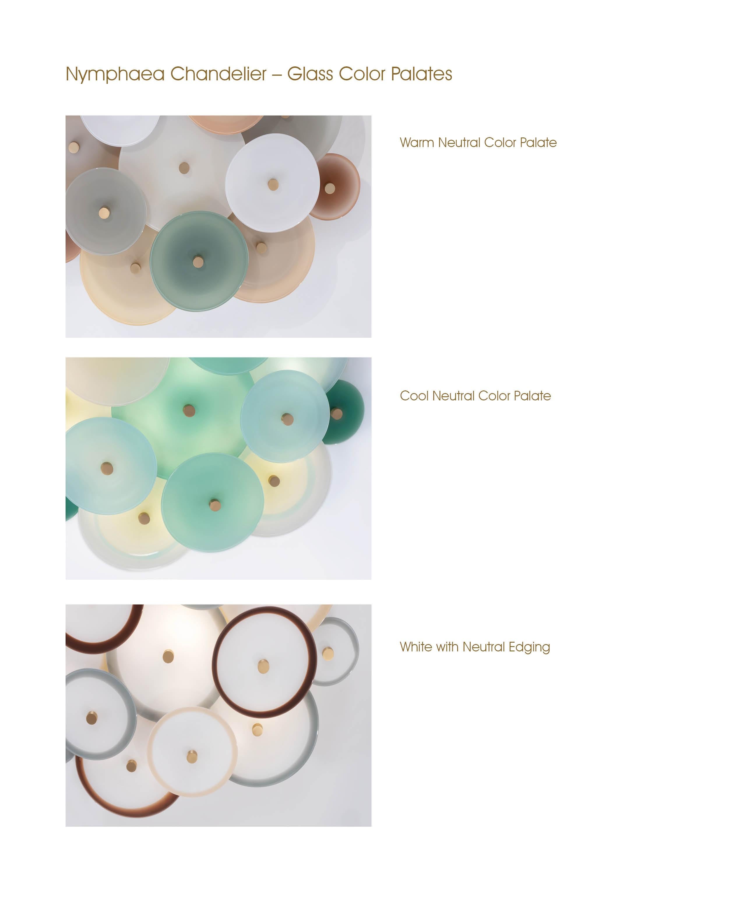 Brass Nymphaea Chandelier: Cool Neutral Solid Color Glass by Avram Rusu Studio For Sale